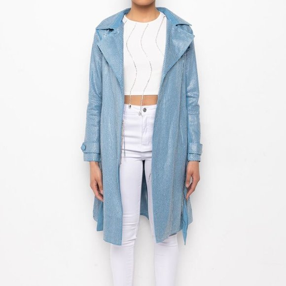 Callie Denim: Rhinestone Midi Trench Coat Large - Picture 3 of 7